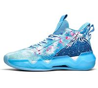 Bolognifi Chaussures de Basket-Ball fluorescentes for Hommes, Chaussures de Sport Ultra légères antidérapantes, Chaussures d'entraînement de Style Graffiti (Color : Blue, Size : 39 EU)