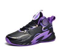 Bolognifi Chaussures de Basket Montantes for garçons, Baskets rembourrées avec Maintien Respirant for l'entraînement Sportif des Jeunes Équipement de Basketball(Black Purple 05,38 EU)