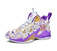 Bolognifi Chaussures de Basket Montantes for garçons, Baskets rembourrées avec Maintien Respirant for l'entraînement Sportif des Jeunes Équipement de Basketball(Purple,38 EU)