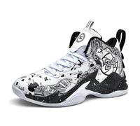 Bolognifi Chaussures de Sport Plein air Montantes à Lacets for Hommes Équipement de Basketball(White Black,42 EU)