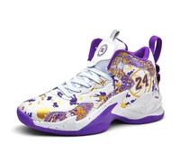 Bolognifi Chaussures de Sport Plein air Montantes à Lacets for Hommes Équipement de Basketball(White Purple,37 EU)