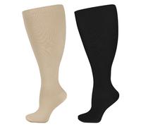 BoloShine 2 Paires Chaussettes de Contention Homme Femme, Extra Larges Chaussettes Diabétiques pour Mollets, Chaussette de Compression Grande Taille (2XL, Couleur de Peau + Noir)