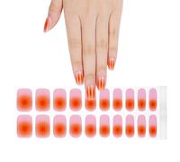 Boloshine 20Pcs Autocollant Ongle Gel UV, Ongles Autocollants Adhesif Gel Nail Stickers UV, Brillante Vernis à Ongles en Gel Français Manucure Décoration pour Femmes Filles - Une ardeur brûlante