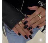 Boloshine 24 Pièces Faux Ongles Carrés Court, Couleur Pure Couverture Complète Press on Nails avec Autocollants Gel, Acrylique Glossy Français Ongle Artificiels pour Femmes Filles (Noirceur Polaire)