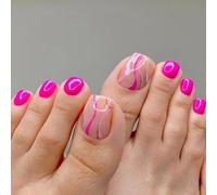 Boloshine 24 Pièces Faux Ongles D'orteil Court Carré, 12 Tailles French Faux Ongles Pieds avec Exquis Dessin, Couverture Complète Acrylique Press on Nails Pieds pour Femmes Filles - Baiser Sucré