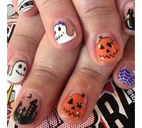 Boloshine 24pcs Halloween Faux Ongles Court Fantôme Château Press on Nails Autocollants Adhesif Fake Nails Acrylique Press on Nails pour Femmes Filles Décoration D'ongles DIY