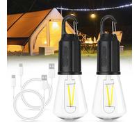 Boloshine 2pcs Lampe Camping Rechargeable, Ampoule Rechargeable USB, Camping Light Portable Luminosité Réglable 3 Modes avec Crochet, Lumière d'urgence pour Aventure Randonnée Jardin