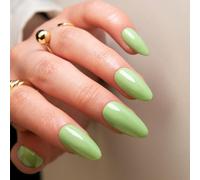 Boloshine Amande Faux Ongles Court, 24 Pièces Couleur Pure Press on Nails Faux Ongles Autocollants, Glossy Couverture Complète Ongles à Coller Décorations Accessoires pour Femmes et Filles, Vert