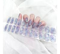 Boloshine Autocollant Ongle Gel UV Semi Durci, 22 Pcs Auto-Adhésif Couverture Complète Paillettes Nail Stickers, Bandes de Vernis à Ongles en Gel UV/LED Lamp Required (Poussière d'étoiles Violettes)