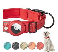Boloshine Collier Chien pour Apple AirTag, Réfléchissant Réglable Classique Collier en Nylon avec Étui Air Tag et Doux Respirant pour Grands, Moyens et Petits Chiens (Rouge, S)