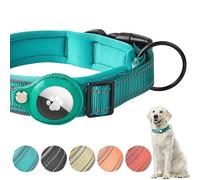 Boloshine Collier Chien pour Apple AirTag, Réfléchissant Réglable Classique Collier en Nylon avec Étui Air Tag et Doux Respirant pour Grands, Moyens et Petits Chiens (Cyan, XL)