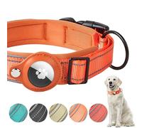 Boloshine Collier Chien pour Apple AirTag, Réfléchissant Réglable Classique Collier en Nylon avec Étui Air Tag et Doux Respirant pour Grands, Moyens et Petits Chiens (Orange, L)