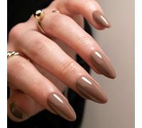 Boloshine Faux Ongles Courts, 24 Pièces Press on Nails Amande Faux Ongles, Ballerine Ongle Artificiels Fake Nails, Couleur Pure Couverture Complète Ongles à Coller pour Femmes et Filles, Brun Noisette