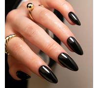 Boloshine Faux Ongles Courts, 24 Pièces Press on Nails Amande Faux Ongles, Ballerine Ongle Artificiels Fake Nails, Couleur Pure Couverture Complète Ongles à Coller pour Femmes et Filles, Noir Polaire