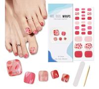 Boloshine Gel UV Ongle d'Orteil Autocollants, 26PCS Couverture Complète Auto-Adhésifs Bandes d'Ongles d'Orteils, Qualité Salon d'Orteil Vernis À Ongles Autocollants Wraps(Fraise de Mon Cœur)
