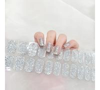 Boloshine Gel Vernis À Ongles Autocollants, 22Pcs Autocollant Ongle Gel UV Semi Durci, Paillettes Auto-adhésifs Nail Sticker, Autocollant French Manucure Lampe UV/LED Requise (Argent Étincelant)