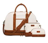 BOLOSTA Lot de 3 grands sacs de week-end pour femme en toile avec compartiment à chaussures, parfaits pour les voyages ou un usage quotidien, beige, sac de voyage