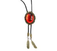 Bolotie Vintage Pierre Bijoux Faux Cuir Corde Cravate Western Collier Avec Plumes, Length 100cm, Métal