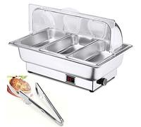 Bols à cuire en acier inoxydable, serveur buffet et chauffage 9L, chauffe-plat avec demi-coquille à 90° pour fêtes, buffets, banquets - Température réglable (35-80 °) () Décoration