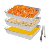 Bols à Panure, Lot De 3 Bols à Panure En Acier Inoxydable Avec 1 Clip En Acier Inoxydable, Rectangulaires Empilables Plat Inox pour Paner La Viande Poisson Légumes 25 X 19 X 5 cm