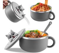 Bols à ramen 1200 ml avec couvercle filtrable Rapid Instant Noodle Bowl avec fourchette, cuillère, four micro-ondes, ramen, soupes, bols avec poignées, bol portable pour servir