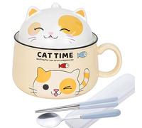 Bols à Ramen Japonais en Céramique, Grand Bol à Soupe 1020 ML avec Couvercle, Soupe et Nouilles Instantanées, Baguettes et Cuillère pour Udon Soba Hor Fun Nouilles Ramen Salades et Soupes (Argent)