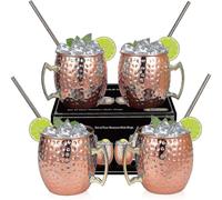Bols A Raser, Tasses Et Mugs En Cuivre Moscow Mule - Ensemble De 4 Tasses En Cuivre Massif Pur Fabriquees Par 4-H - Coffret Cadeau De 473 Ml