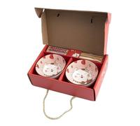 Bols à riz (coffret 2) - LA CHINEUSE - Maneki Neko - Porcelaine & bois - Ø 11,5 cm - Baguettes incluses