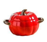Bols à soupe, bol à citrouille avec couvercle, joli bol en céramique de citrouille de 400 ml avec double poignée, ustensile décoratif facile nettoyer pour Halloween Thanksgiving, rouge, service