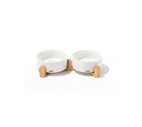 Bols céramique avec support en bambou 2 350 ml Mpets OPERA Blanc