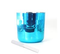 Bols chantants en cristal de quartz, Bol chantant en cristal d'alchimie de 7 pouces, bleu argent, notes avec percuteur acrylique et joint torique(G Note)