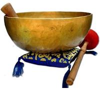 Bols chantants tibétains de l’Himalaya aux 7 métaux martelés, pour la prière de guérison, le yoga, avec maillet et coussin (28 cm)