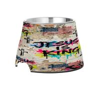 Bols de nourriture antidérapants en acier inoxydable avec drapeau de la rue « Jesus is King » pour les animaux de compagnie qui aiment manger lentement