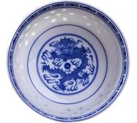 Bols de Service Bol à Riz, Vaisselle en Porcelaine Bleue et Blanche, Vaisselle Dragon Chinois, Bols à Soupe Ramen en céramique (8inch)