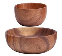 Bols en bois pour nourriture 2pcs 4 et 8 bols de service rustiques lisses avec des textures subtiles pour les fruits salades Snacks Sauce trempes à sauce |.Salade de bois