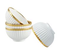 Bols en céramique blanche cannelée avec bord doré, bol à céréales et soupe | Pour petit déjeuner, céréales, muesli, soupe, riz, yaourt, desserts et apéritifs. Design chic pour une table élégante