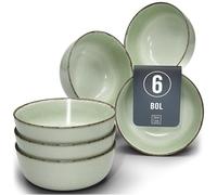 Bols en grès Rustic - Lot de 6 - Vaisselle style maison de campagne Pure Living pour muesli, soupes et desserts - Passe au lave-vaisselle - Vert menthe