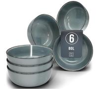 Bols en grès Rustic - Lot de 6 - Vaisselle style maison de campagne Pure Living pour muesli, soupes et desserts - Passe au lave-vaisselle - Bleu fumé