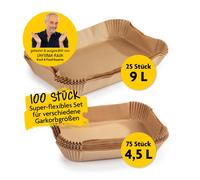RACHS KOCHWERK Lot de 2 feuilles de cuisson pour friteuse à air chaud - 4,5 l et 9 l - Bac à papier sulfurisé antiadhésif et résistant à l'huile - 100 feuilles de papier sulfurisé Airfryer - Forme