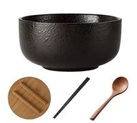 Bols japonais à ramen - Grand bol à soupe avec baguettes, cuillère et couvercle en bois pour pho, thai, miso, soupe udon, nourriture asiatique