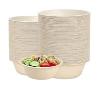 Bols Jetables en Canne à Sucre, 100 Pièces Bol Carton Jetable, 500 ml Bols en Papier Jetables Bagasse Canne a Sucre Compostable, Bol de Cannes à Biodégradables, pour Pique Niques, Maison(Marron)