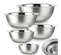 Bols Mélangeurs en Acier Inoxydable, Lot de 5 Cul de Poule Inox, Bols à Mélanger en Acier Inoxydable, Saladiers de Tailles Différentes (0.58 L, 0.9 L, 1.6 L, 2.05 L, 2.6 L) Bol Inox Bowl de Mélange