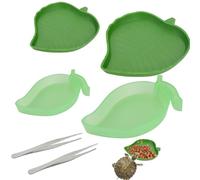 Bols Plat pour Nourriture et Tortue, 4 Pièces Bol à Eau pour Reptiles avec 2 Pinces Droites, Bol Petits Reptiles pour Serpents Tortue lézards, Forme de Mangue et de Feuille