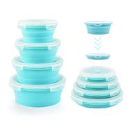 Bols pliables pour le camping, lot de 4 boîtes de rangement rondes en silicone avec couvercles, rangement et organisation pour camping-car, au congélateur, au lave-vaisselle (bleu)