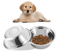 Bols pour Chiens en Acier Inoxydable, 2 pièces, Surface Miroir de 8 Pouces, Bol de Nourriture pour Chien Facile à Laver pour l'eau/friandises/Viande à la Maison, Bols en métal