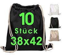 Bolsa de algodón - saco tipo gymbag (10 unidades, 38×42 cm) con cordón - mochila/saco de tela, bolsa de yute con certificación Oeko-TEX®, para mujeres, hombres y niños - gym bag en blanco para pintar