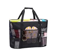 Bolsa de playa portátil - Bolsa de malla de gran capacidad | Bolsa de almacenamiento de viaje, bolsa de playa multifuncional para playa, compras, vacaciones, Noir , Voir description