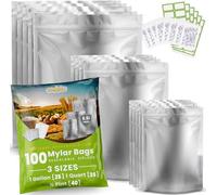 Bolsas Mylar Lot de 100 sacs hermétiques pour le stockage des aliments - Extra épais 10 mm - Comprend des tailles gallon/quart/pinte avec absorbeurs d'oxygène de 400 cc - Pochettes de rangement