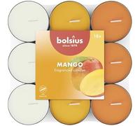 Bolsius - 18 Bougies Chauffe-Plat Parfumées - Mangue - Durée de Combustion de 3.5 Heures - Diamètre 38 mm - Extraits Naturels - Contient de la Cire Végétalienne - Sans Huile de Palme