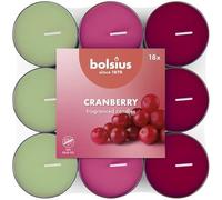 Bolsius - 18 Bougies Chauffe-Plat Parfumées - Canneberge - Durée de Combustion de 3.5 Heures - Diamètre 38 mm - Extraits Naturels - Contient de la Cire Végétalienne - Sans Huile de Palme